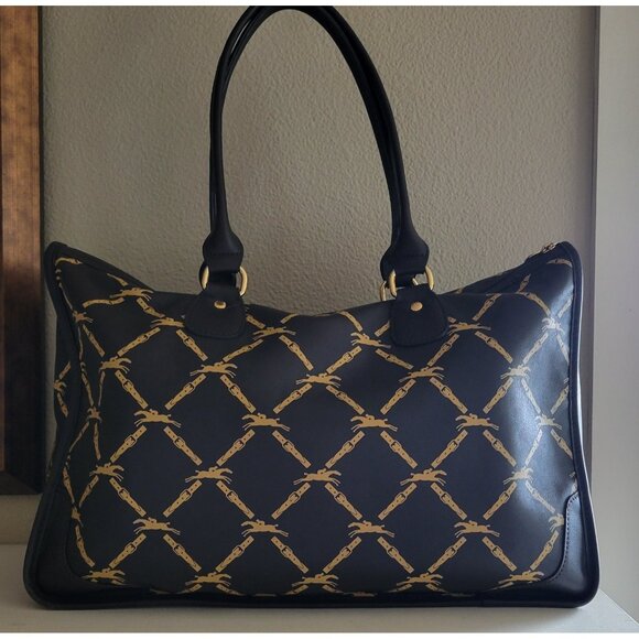 LONGCHAMP Horse Logo Boston Dark Brown Hand Tote Bag Vintage - Picture 3 of 14